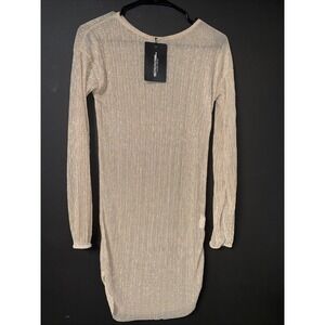 Pretty Little Thing Sheer Gold Shimmer Dress Long Sleeve Size 2